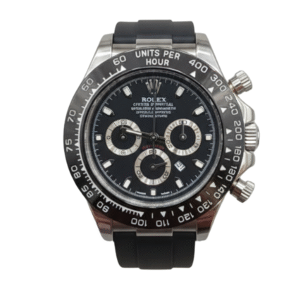 "Rolex Daytona chronograph exudes timeless luxury with its black dial"