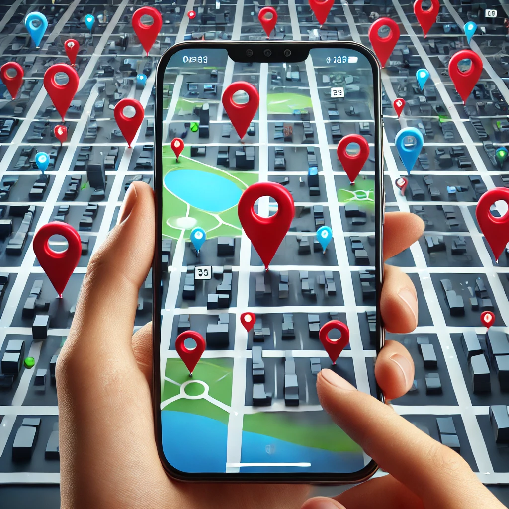 DALL·E 2025-12-11 18.56.18 - Create a high‑quality image showing a generic city map with multiple red location pins placed across different areas. In the foreground, show a hand h